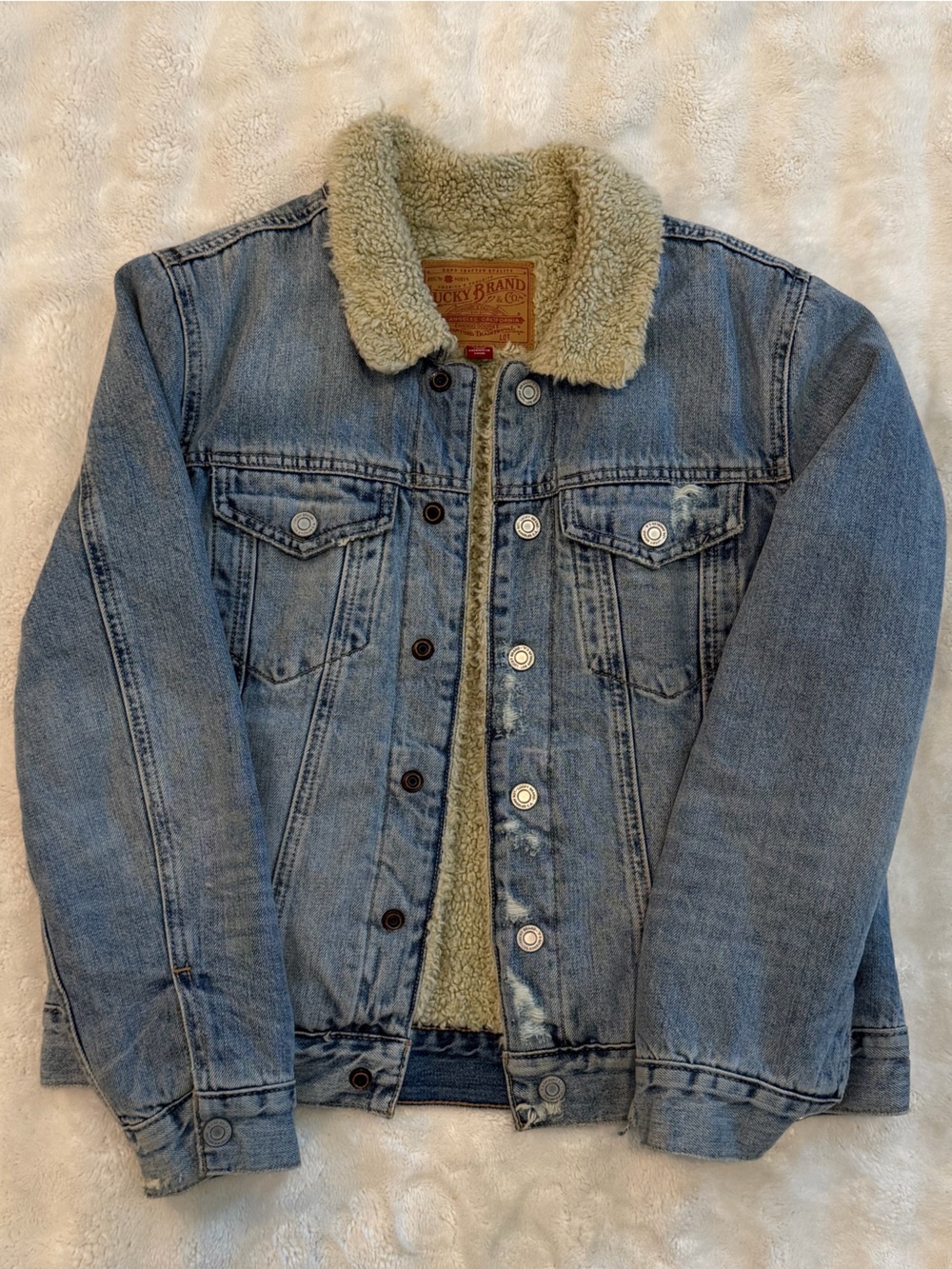 Lucky Brand Light Blue Denim Jacket with Cream Sherpa Collar